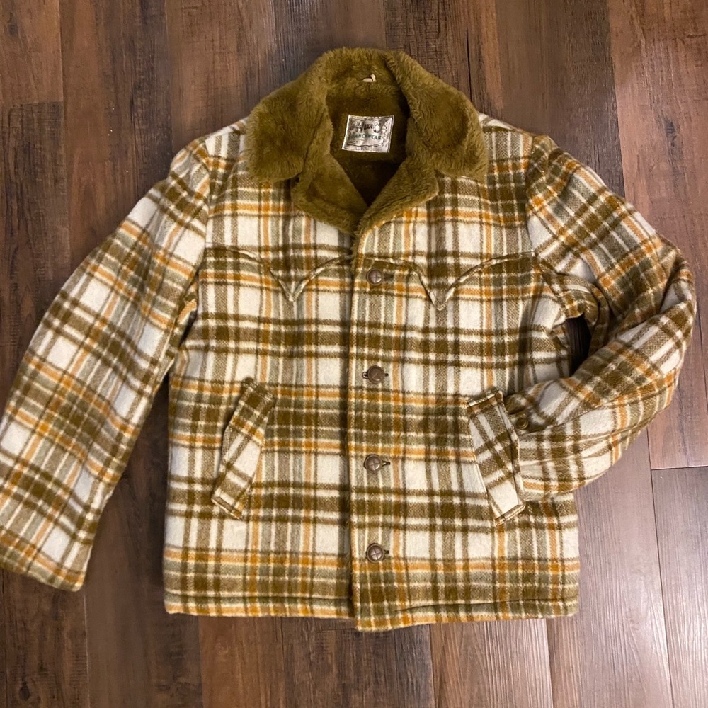 Vintage Western Plaid Jacket with Fur Collar